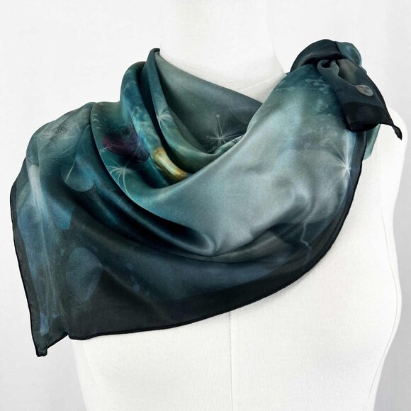 Blue Fairy Wings & Cosmic Moons Square Silk Scarf - Picture 4 of 10